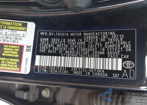 2016 Toyota Corolla L from USA, damaged, VIN 2T1BURHE1GC542080